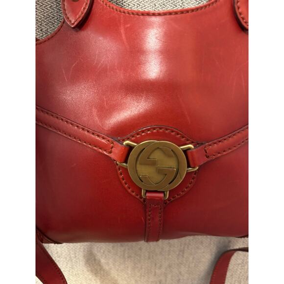 VTG Gucci Jackie Handbag Womens Red Calfskin Leather Top Handle Shoulder Strap - Picture 3 of 12